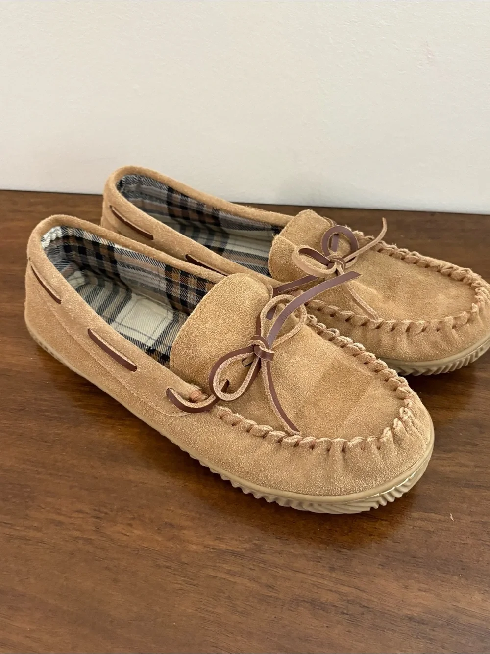 George Mens Slippers Beige Brown 7 8 Plaid Interior Fall Cozy